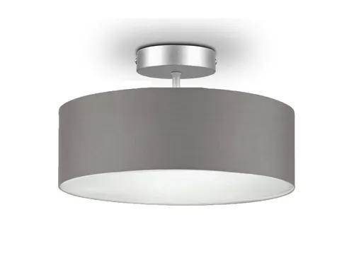 Runde Deckenleuchte mit Stoffschirm in Braun-Grau Ø 30cm - Elegante Deckenlampe für blendfreies Lichtambiente, ideal für Schlafzimmer, Wohnzimmer oder Esszimmer. Zeitloses Design mit satiniertem Schirm und nickelmattem Sockel.