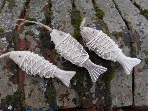 Dekohänger 3 Fische z. Hängen Holz massiv Maritime Deko Meer Handarbeit