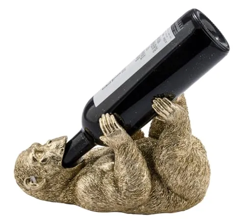 itsisa Flaschenhalter AFFE, Gold - Affen Skulptur, Wein Flaschen Halter Karibik, exotische Geschenkidee