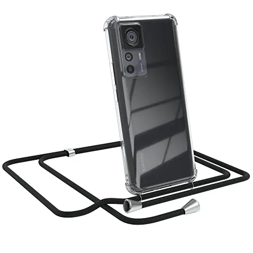 EAZY CASE - Handykette kompatibel mit Xiaomi 12T / 12T Pro Handyhülle mit Umhängeband, Handykordel mit Schutzhülle, Silikonhülle, Hülle mit Band, Stylische Kette für Smartphone, Schwarz