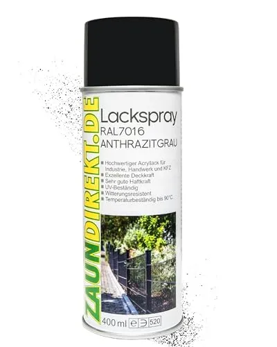 Zaundirekt Lackspray RAL 7016 Spraydose 400ml - Anthrazit Grau - Acryllack Sprühdose für Industrie, Handwerk und KFZ - Reparaturspray Metallzaun
