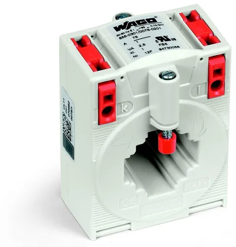 Wago 855-305/050-103 Aufsteck-Stromwandler 50A/5A - Stromtransformatoren mit induktivem Messprinzip, ideal für Wechselstromnetze. Schraubenlose CAGE-CLAMP-Anschlusstechnik und hohe Überlastbarkeit bis 120% des Nennstroms.