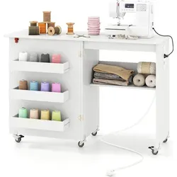 COSTWAY 2 in 1 Nähtisch klappbar mit Ladestation