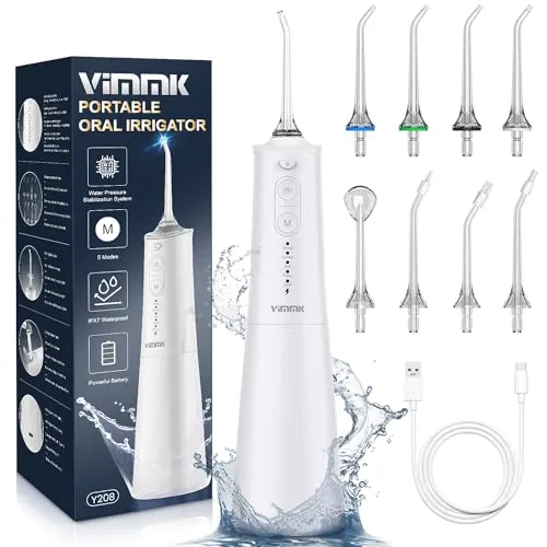 Munddusche, Vimmk Professional Waterflosser Zahnmunddusche IPX7 Wasserdicht 300ML Wassertank USB-C Wiederaufladbar Zahnreinigung (weiß)