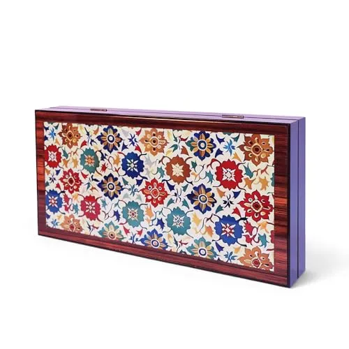 Biggdesign Bloom Klassisches Backgammon - Gesellschaftsspiel mit robustem MDF-Gehäuse und kratzfester Oberfläche. Magnetverschluss für leichtes Transportieren und 36 mm Spielsteine für ein angenehmes Spielerlebnis.