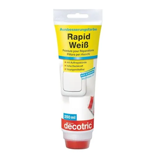 decotric Ausbesserungsfarbe Rapid Weiß, lösungsmittelfrei, 250 ml 014301001 (Reparaturfarbe Wandfarbe Farbtube), waschbeständige Renovierfarbe für alle kleinen Schönheitsreparaturen im Innenbereich