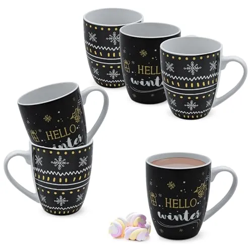 Weihnachts Kaffee Tasse 300 ml - 6er Set - Thermobehälter aus hochwertigem Porzellan, spülmaschinenfest und ideal für Kaffee, Tee und mehr. Perfekt für festliche Anlässe!