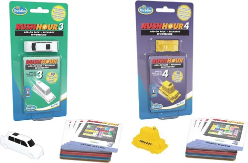 Thinkfun® Rush Hour Erweiterungen 3 & 4 - Erweitere dein Rush Hour Erlebnis mit 80 neuen Aufgabenkarten! Fördert strategisches Denken und bietet abwechslungsreiche Herausforderungen für Spieler ab 8 Jahren. Ideal für Denkspiel-Fans!