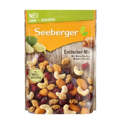Seeberger Entdecker-Mix: Frucht-Nuss-Mischung aus knackigen Cashews, Cranbeeries und Honig-Salz-Mandeln - süss salzig - mit Maulbeeren (1 x 150 g)