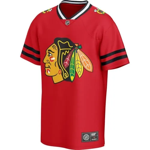 Chicago Blackhawks NHL Poly Mesh Supporters Jersey - XL - Herren Jersey in Größe XL, rot mit Rundhalsausschnitt. Ideal für Sportfans, leichtes Material für hohen Tragekomfort im Sommer.