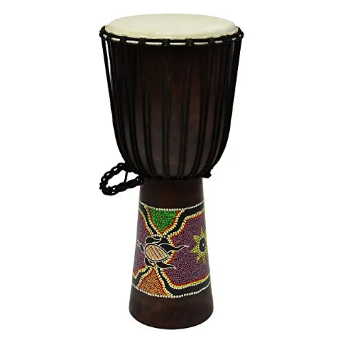 cm Djembe Trommel Buschtrommel Afrika-Style handbemalt exotischer Dotprint Schnüre Knoten Ziegenfell schwarz bunt 70
