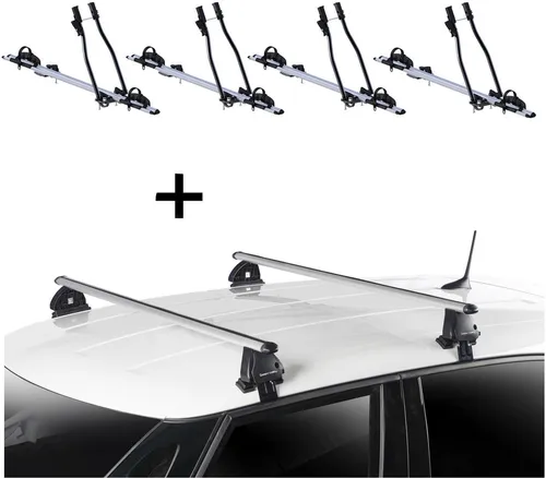 4x Fahrradträger SAGITTAR + Dachträger VDP EVO ALU für Audi A4 (B6) 2000-2004 - Praktisches Set mit 4 Fahrradträgern und Dachträgern für Audi A4 (B6) 2000-2004. Ideal für den sicheren Transport von bis zu 4 Fahrrädern. Hohe Stabilität und einfache Montage garantieren maximalen Komfort auf Reisen.