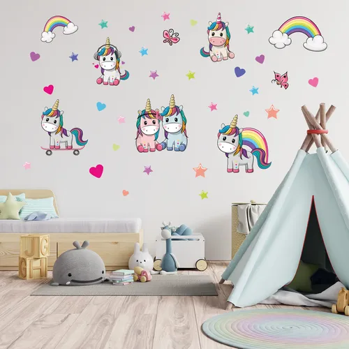 Einhorn Wandtattoo Sticker Folie Aufkleber Kinder Junge Wohnzimmer DINA4 Y037-22