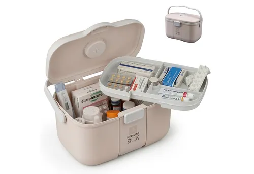 relaxdays Erste-Hilfe-Koffer Medizinbox aus Kunststoff, beige.