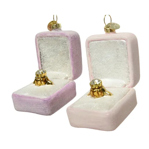 Weihnachtskugel 'Verlobungsring oder Hochzeitsring' - Christbaum-Hänger, L.4.8cm x W.6.5cm x H.7cm, Glas - samtrosa