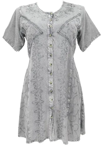 Besticktes indisches Boho Minikleid - Hippie chic für den Sommer - Kleider: Leichtes, kurzärmeliges Minikleid aus 100% Viskose, fair gehandelt in Indien - ideal für einen lässigen, ethno-inspirierten Look.