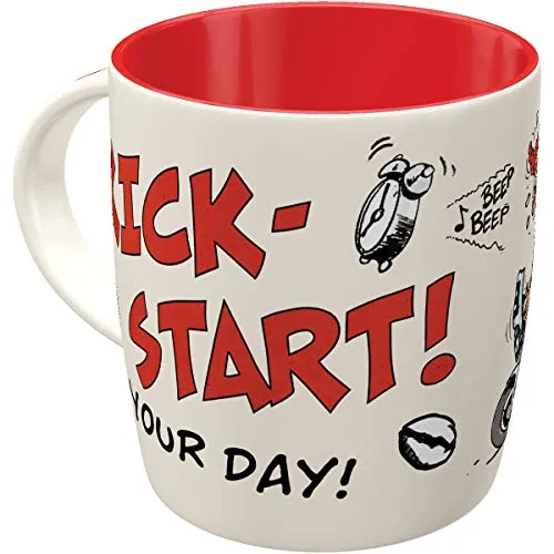 Nostalgic-Art Retro Kaffeebecher, 330 ml, MOTOmania – Kick-Start Your Day – Geschenk-Idee für Biker, Original Lizenzprodukt (OLP), Keramik-Tasse für Kaffee, Vintage Design mit Spruch