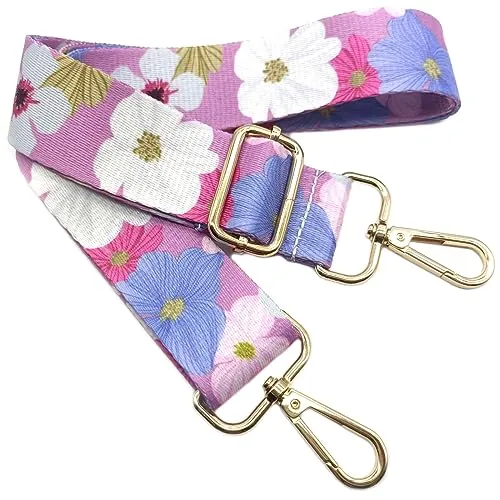 Verstellbarer Schultergurt Tasche Pink Blumen, Taschengurte zum Wechseln, Taschengurt Breit mit Karabiner Gold, 80-130 cm Tragegurt Tasche für Damen Schultertaschen, Moderne Handtasche, 3.8cm, 602