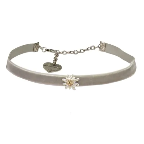 Alpenflüstern Trachten-Samt-Kropfband Strass-Edelweiß Greta mini - Damen-Trachtenschmuck, handgefertigte Kropfkette aus elastischem Samt mit Strass-Edelweiß, ideal für jedes Trachten-Outfit und sorgt für ein angenehmes Tragegefühl.