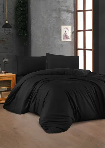 Elizabed Renforcé-Bettwäsche-Set in Schwarz - 155x220 cm - Hochwertige Bettwäsche aus Renforcé, pflegeleicht und atmungsaktiv für einen erholsamen Schlaf. Ideal für stilbewusste Schlafzimmer.