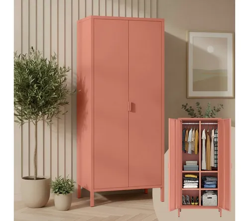 skølm Kleiderschrank Ituri aus Metall (Rostrot) Metallschrank mit 6 Fächern & 2 Kleiderstangen, 170x80x45 cm