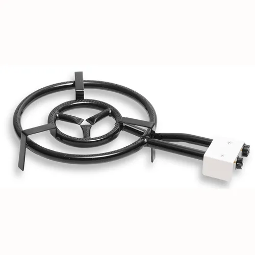 Paella-Doppel Ring Gasbrenner 40-20cm - Ideal für Paella-Pfannen von 30 bis 60 cm Ø, leistungsstarker Gasbrenner für authentische Zubereitung, robustes Metallgehäuse in elegantem Schwarz.