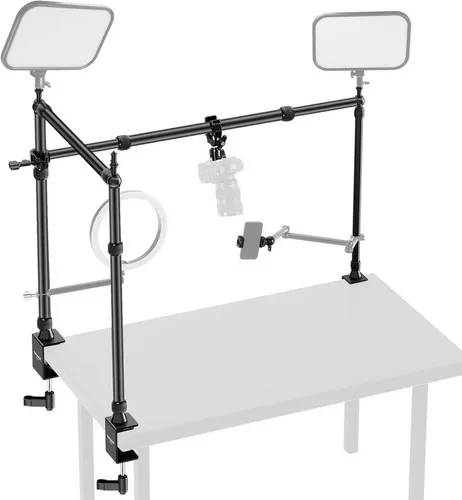 Neewer Kamerahalterung NK003 Überkopf Tischhalterung mit Dual Ball Head & Super Clamp, (Packung, Farbe:schwarz, Grundfarbe:schwarz, höhenverstellbar von 69 bis 112 cm)