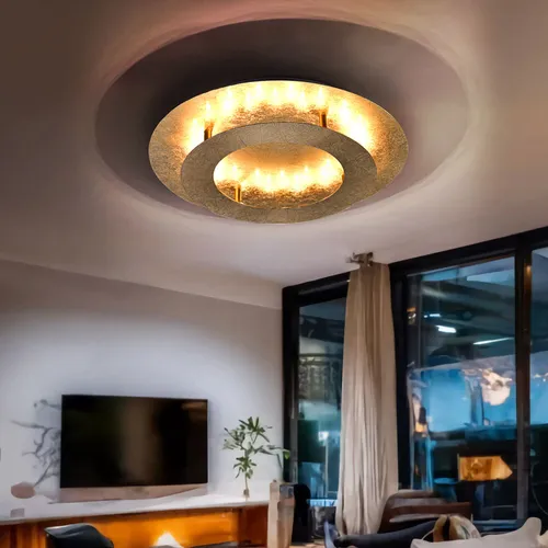 Paul Neuhaus LED Deckenleuchte Nevis Gold - Elegante 6W Leuchte mit drehbarem Ring - Lampen - Edle LED Deckenleuchte mit Blattgold-Optik, 350° drehbarem Ring und warmweißem Licht für eine gemütliche Atmosphäre in jedem Raum.