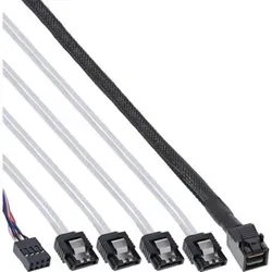 InLine® Mini SAS HD Kabel, SFF-8643 zu 4x SATA + Sideband, 0,5m Kabel Interne SAS