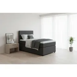 Mid.you Boxspringbett, Anthrazit, Kunststoff, H3, Höhe ca. 16 cm, 90x200 cm, gepolstertes Kopfteil, Federkernmatratze, Stoffauswahl, Schlafzimmer, Betten, Boxspringbetten