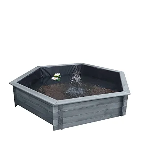 Promadino Hochteich 6-eck 200cm, grau - Teichbecken aus hochwertiger, FSC-zertifizierter Teichfolie, ideal für einen langlebigen und umweltfreundlichen Gartenteich.