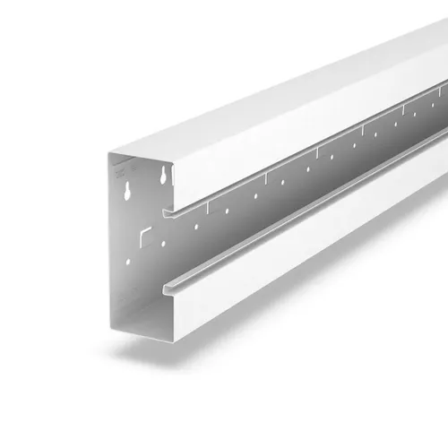 OBO Bettermann GS-S70170RW Geräteeinbaukanal - Brüstungskanäle in reinweiß, ideal für moderne Büroeinrichtungen, mit hoher Schlagfestigkeit IK10 und einer Länge von 2000 mm für optimale Kabelorganisation.