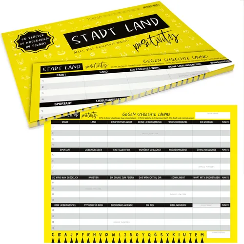 Stadt Land Fluss Positivity 24 Kategorien Familienspiel Quiz Spielblock 50 Blatt