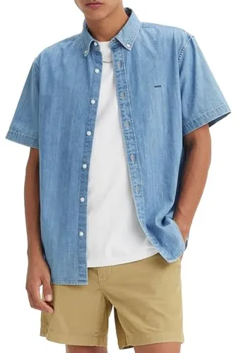 Levi's SS Authentic Button Down Jeanshemd für Herren, Gr. M - Herren-Freizeithemden aus 100% Baumwolle, kurzärmlig und ideal für lässige Outfits. Bequem und stylisch im ELI Medium Blue Wash.