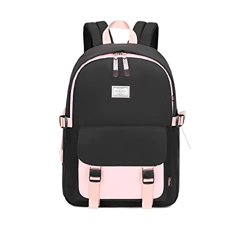 Acmebon Schulrucksack für Mädchen und Jugendliche. Legerer Rucksack für Damen Schwarz mit Pink