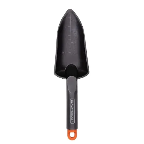 BLACK+DECKER Gartenschaufel - mit Größenmarkierung - Schaufel 30.5CM - Polypropylen - Schwarz/Orange
