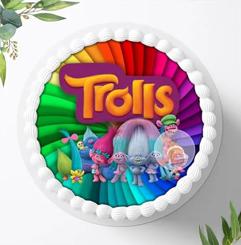 Für den Geburtstag ein Tortenbild, Zuckerbild mit dem Motiv: Trolls, Essbares Foto für Torten, Tortenaufleger Ø 20cm 0313w