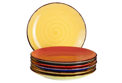 MamboCat Frühstücksteller 6er Set Malaga Snaily bunt - Bunte Steingut Dessert- und Kuchenteller, ideal für fröhliche Frühstücke und besondere Anlässe.