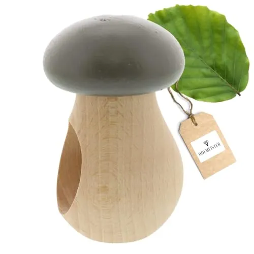 HOFMEISTER® Nussknacker Pilz, Buchen-Holz, Handarbeit aus Europa, knackt einfach Jede Nuss, ideal für Kinder, grau, 10 x 6,5 x 6,5 cm