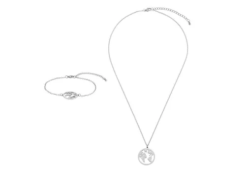 Heideman Collier Set Weltkarte silberfarben (keine Angabe, inkl. Geschenkverpackung), Geschenkset für Damen mit Kette und Armband