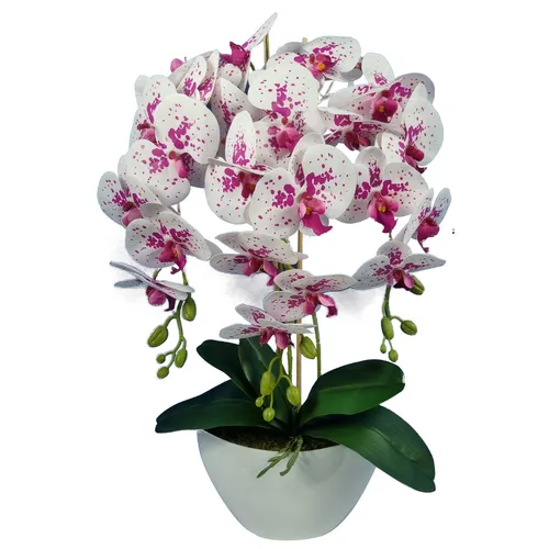 Künstliche Orchidee - Hochwertige Kunstblume in Weiß-Rot - Blumen & künstliche Pflanzen, stilvolles Blumengesteck, pflegeleicht und ideal für eine ansprechende Raumgestaltung.