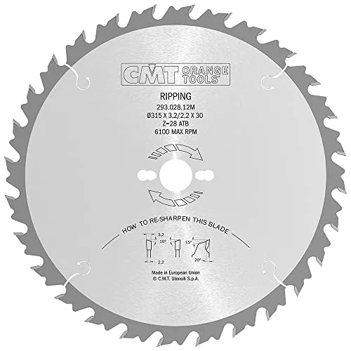 CMT Orange Tools Kreissägeblatt HW 315 x 3,2 / 2,2 x 30 Z=28 10° ATB - Kreissägeblätter für ausrissfreie Längsschnitte, ideal für präzise Holzverarbeitung in der Industrie.