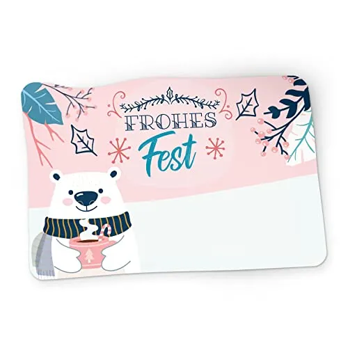 itenga 50x Geschenkaufkleber Frohe Weihnachten Aufkleber rechteckig beschriftbar für kurze Texte Namensschild Geschenkeaufkleber Etikett Sticker (Motiv Eisbär)