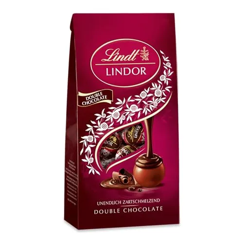 Lindt Schokolade LINDOR Double Chocolate, ca. 10 Kugeln Vollmilchschokolade mit zartschmelzender Füllung, Pralinen-Geschenk, 137g