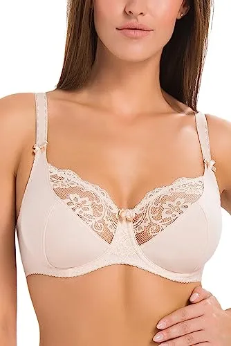 Teyli Damen BH Bra - Minimizer BHS Bügel Grössen - BH Große Brüste - Komfort Starker Halt - Damen Bügel Minimizer - BHS Frauen Bra Beige 90D