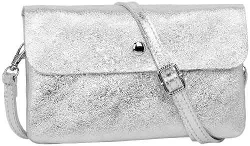 Caspar Mini Leder Umhängetasche Damen Clutch in silber von Caspar