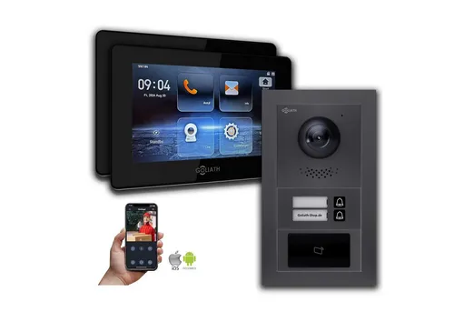 Goliath 2 Draht BUS Video Türklingel für 2-Familienhaus mit 7 Zoll Monitor - Moderne Video-Türsprechanlage mit HD-Kamera und 180° Weitwinkel. Klare Kommunikation und Bildspeicherung für mehr Sicherheit und Komfort im Alltag.