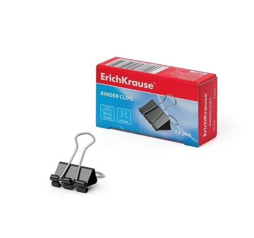Erich Krause Büroklammer, Foldback Klammern 15mm Metall 12 Stück Schwarz