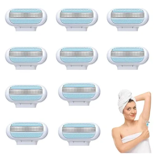 Stück Ersatzklingen Damenrasierer Venus, Ersatzklingen mit 3-fach Schutzkissen praktischem Halter, Kompatibel mit den Meisten Rasierern Geeignet für Frauen(Blau) 10