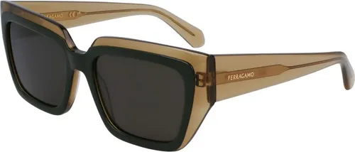 Salvatore Ferragamo SF2002S TRANSPARENT KHAKI/DARK GREY 55/18/140 Damenbrillen Sonnenbrillen